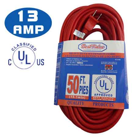 [E33184] Extension Electrica Ul Roja 2c C16 50'. Color Rojo. Multipropósito
