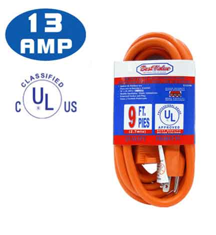 [E33198] Extension Electrica Ul Naranja C16 9'. Naranja. Multipropósito