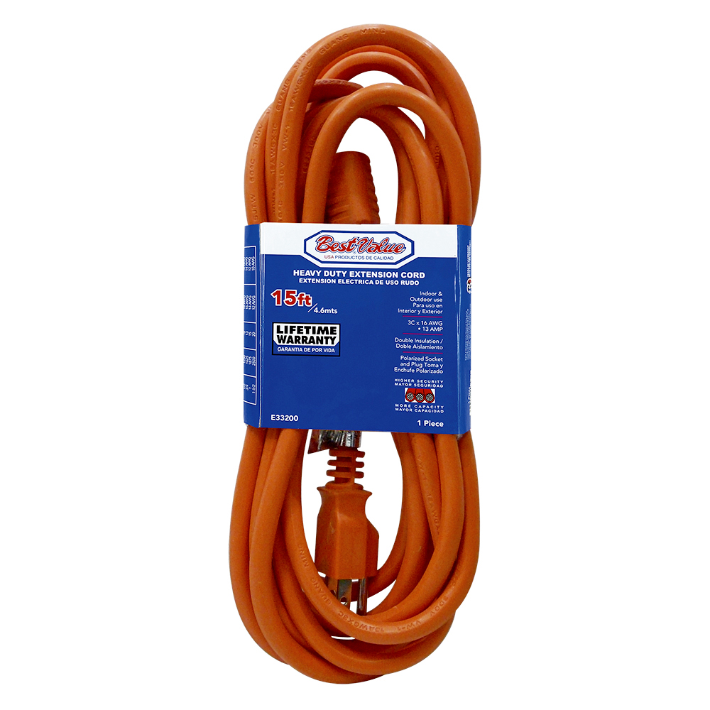 [E33200] Extension Electrica Ul Naranja C16 15'. Naranja. Multipropósito