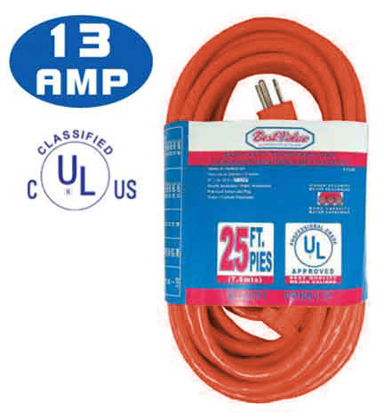 [E33201] Extension Electrica Ul Naranja C16 25'. Naranja. Multipropósito