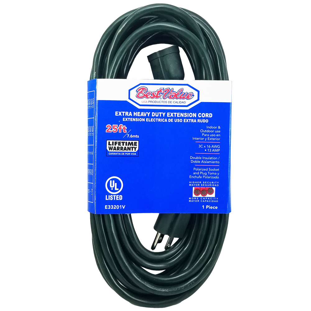 [E33201V] Extension Electrica Ul Verde C16 25'. Verde. Multipropósito