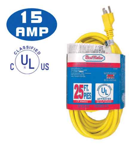 [E33205] Extension Electrica Ul Amarilla C14 25'. Amarillo. Multipropósito