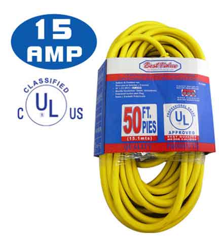 [E33206] Extension Electrica Ul Amarilla C14 50'. Amarillo. Multipropósito