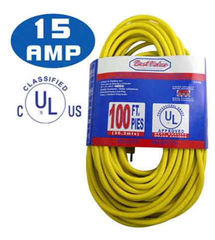 [E33208] Extension Electrica Ul Amarilla C14 100'. Amarillo. Multipropósito