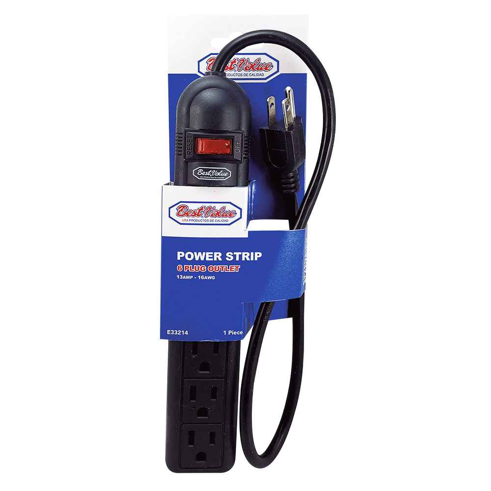[E33214] Extension 6 Plug Negra Con Reset. Negro.