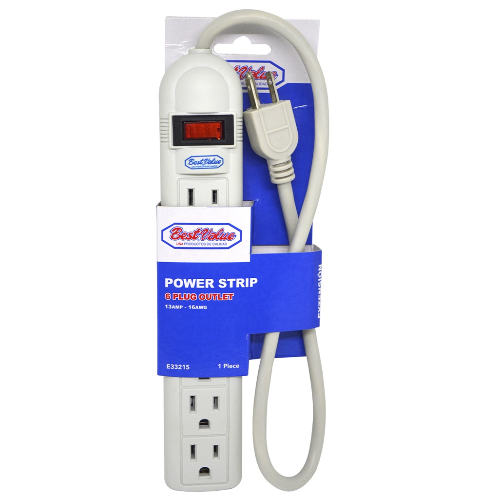 [E33215] Extension 6 Plug Crema Con Reset. Blanco.