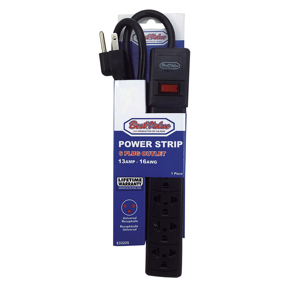 [E33225] Extension 6 Plug Negro Universal. Negro.