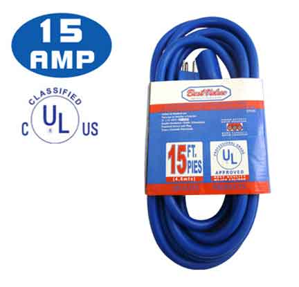 [E33230] Extension Electrica Ul Azul C12 15'. Azul. Multipropósito