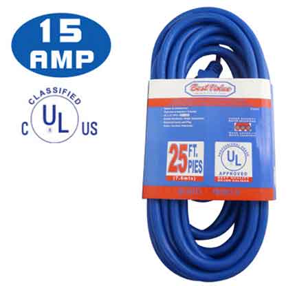 [E33231] Extension Electrica Ul Azul C12 25'. Azul. Multipropósito