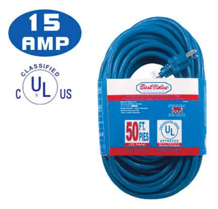 [E33232] Extension Electrica Ul Azul C12 50'. Azul. Multipropósito