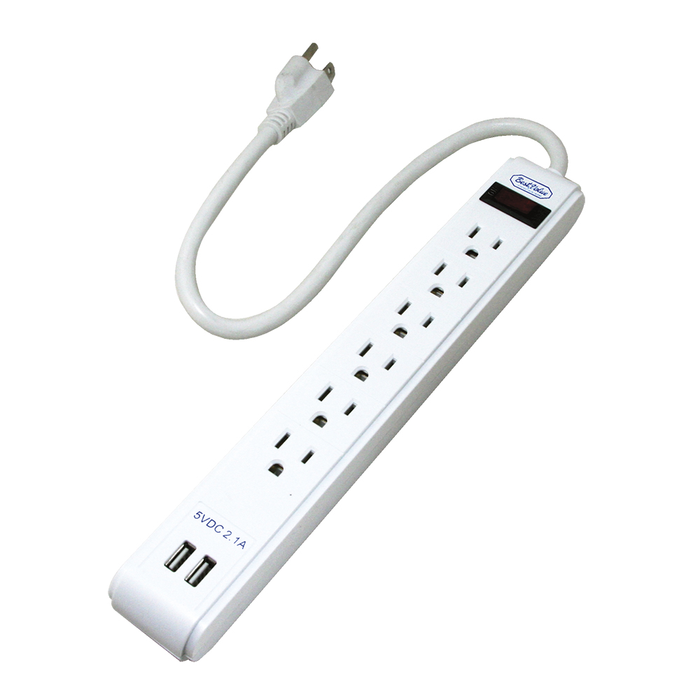 [E33235] Extension 6 Plug 2usb Blanco Con Reset. Blanco.