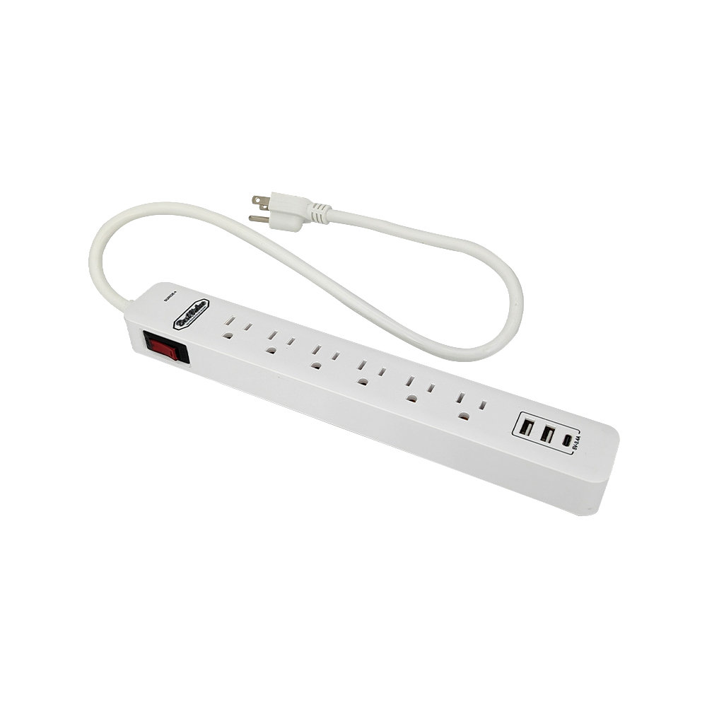 [E33236] Extension Para 6 Enchufes 2 Usb 1 Tipo C Blanco.