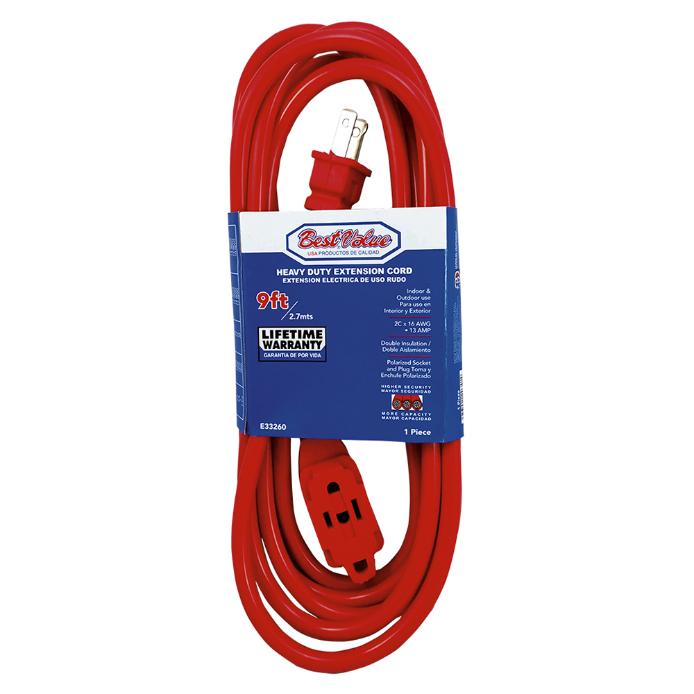 [E33260] Extension Electrica Roja C16 9'. Rojo. Multipropósito