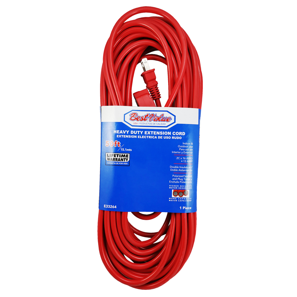 [E33264] Extension Electrica Roja C16 50'. Color Rojo. Multipropósito