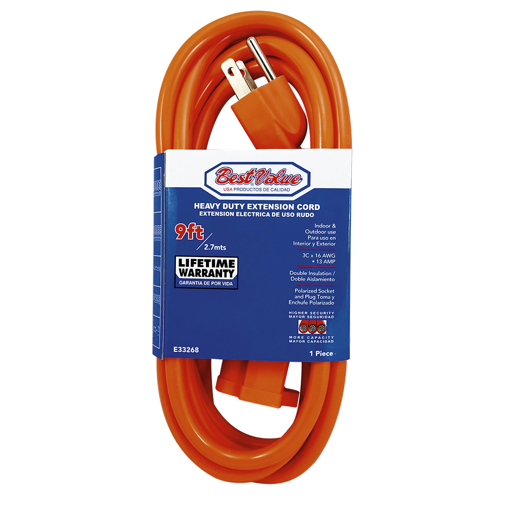 [E33268] Extension Electrica Naranja C16 9'. Naranja. Multipropósito