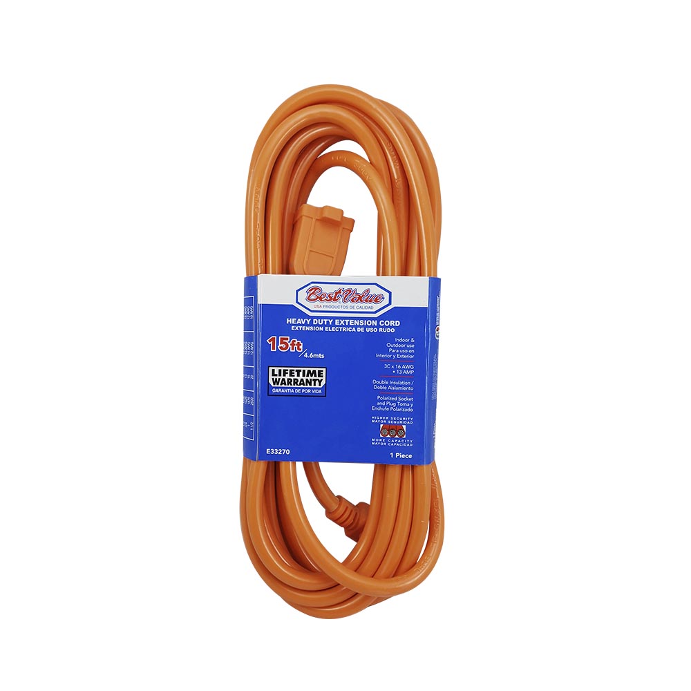 [E33270] Extension Electrica Naranja C16 15'. Naranja. Multipropósito
