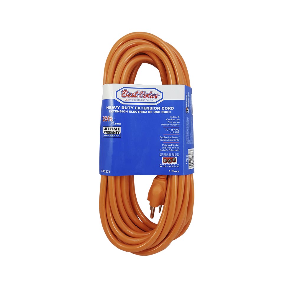 [E33271] Extension Electrica Naranja C16 25'. Naranja. Multipropósito