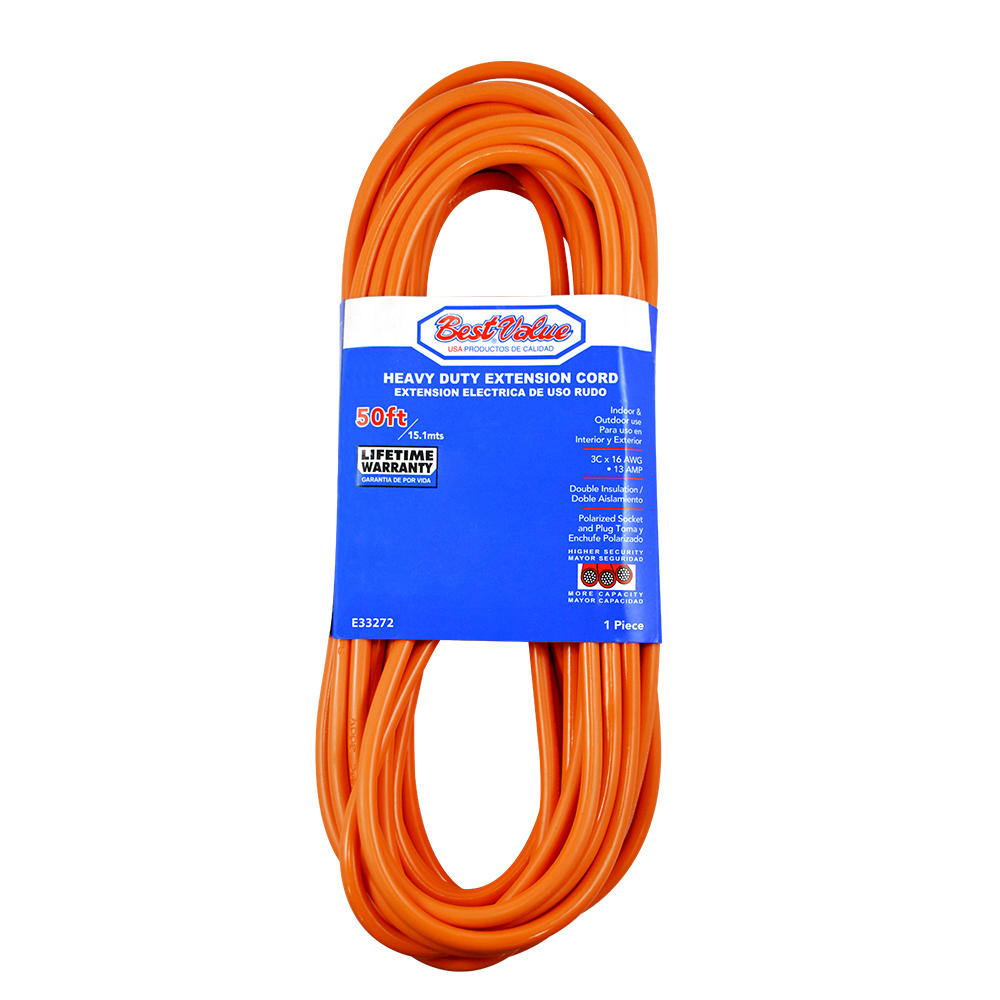 [E33272] Extension Electrica Naranja C16 50'. Naranja. Multipropósito