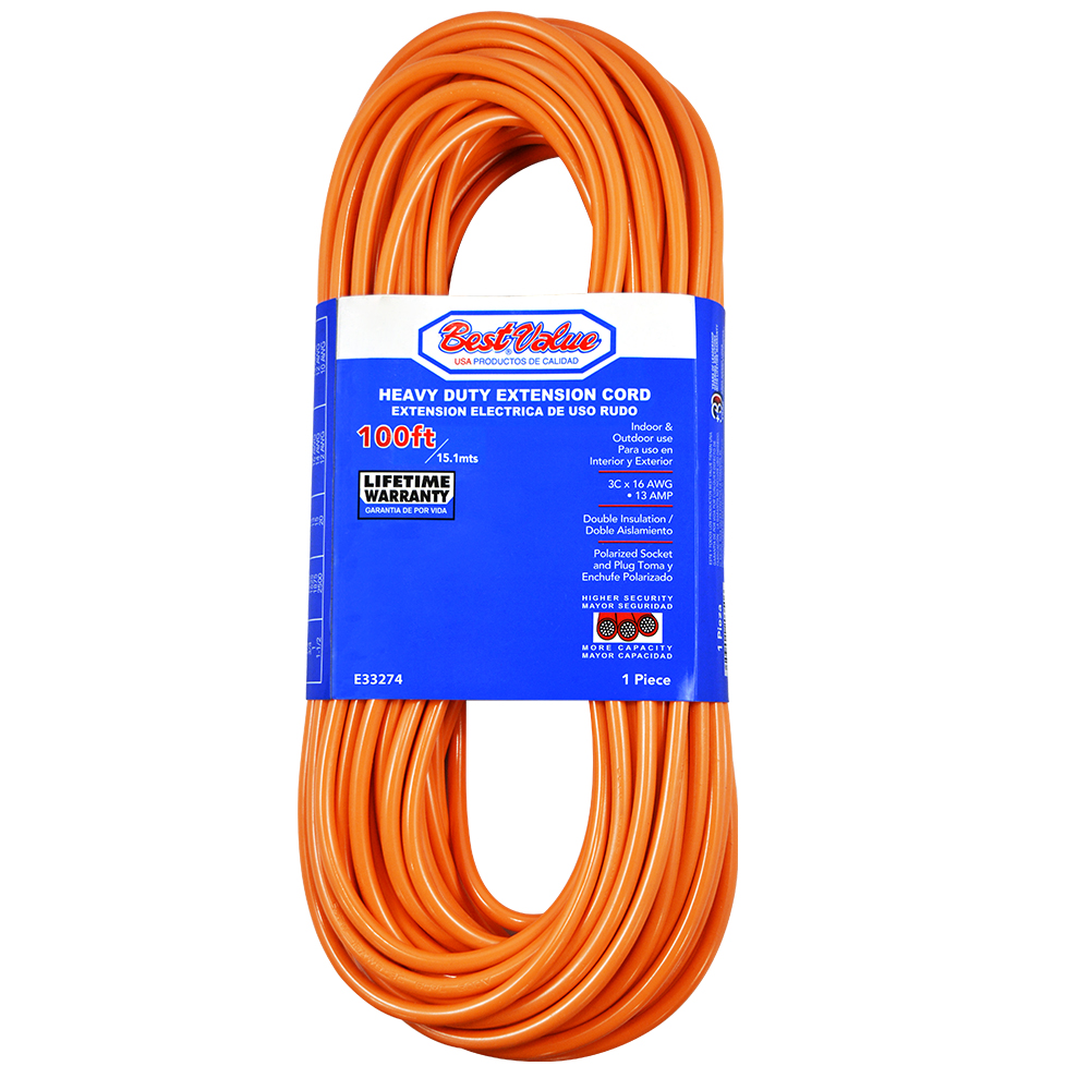 [E33274] Extension Electrica Naranja C16 100'. Naranja. Multipropósito
