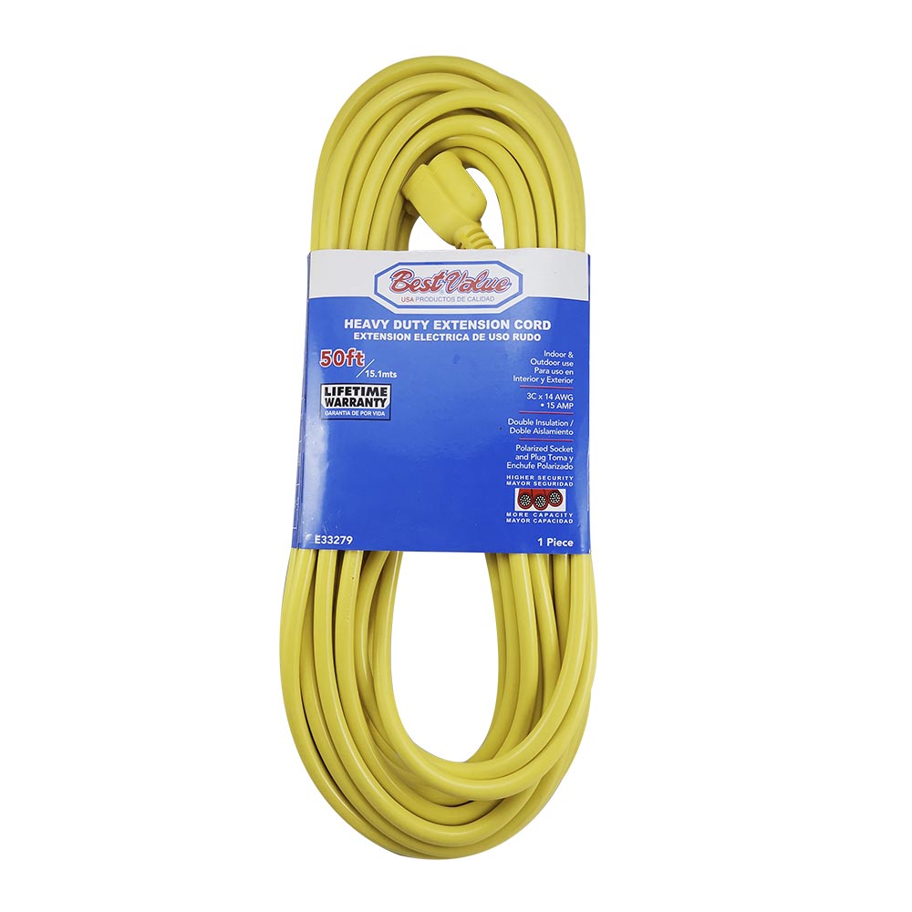 [E33279] Extension Electrica Amarilla C14 50'. Amarillo. Multipropósito