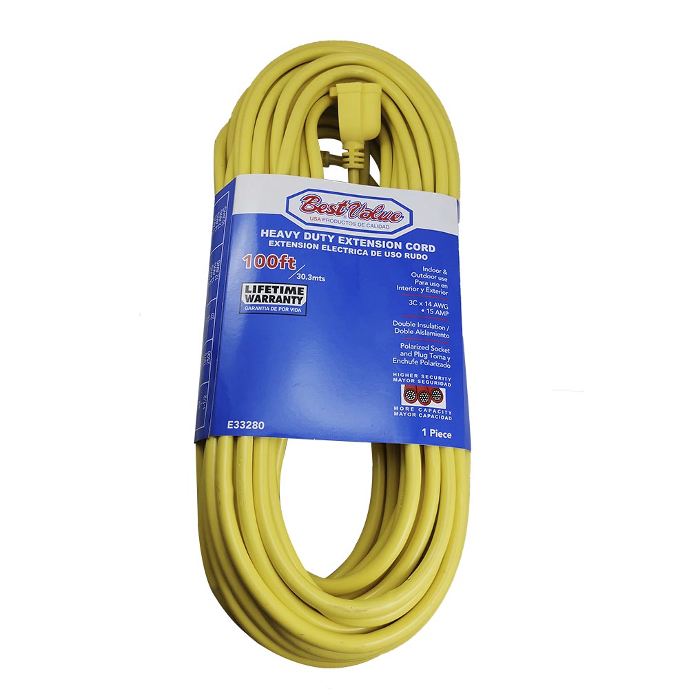 [E33280] Extension Electrica Amarilla C14 100'. Amarillo. Multipropósito