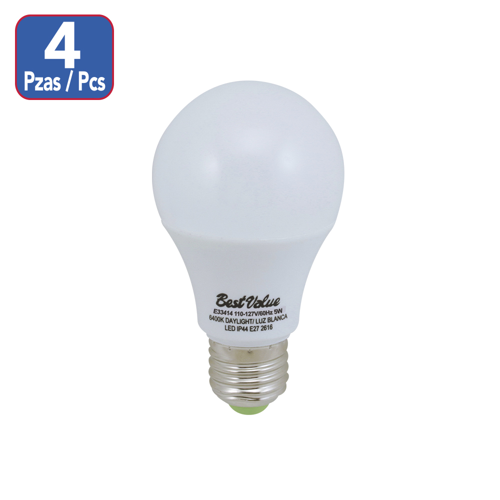 [E33414C] Led 5w 6400k E27 4-pack. Blanco.