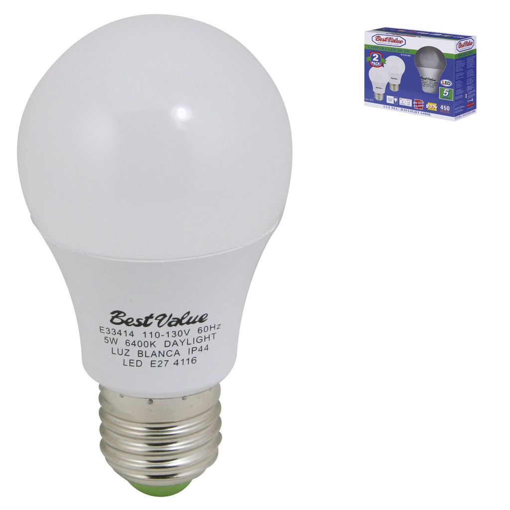 [E33414D] Led 5w 6400k E27 2-pack. Blanco.