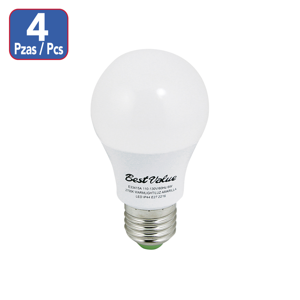 [E33415C] Led 6w 6400k E27 4-pack. Blanco.