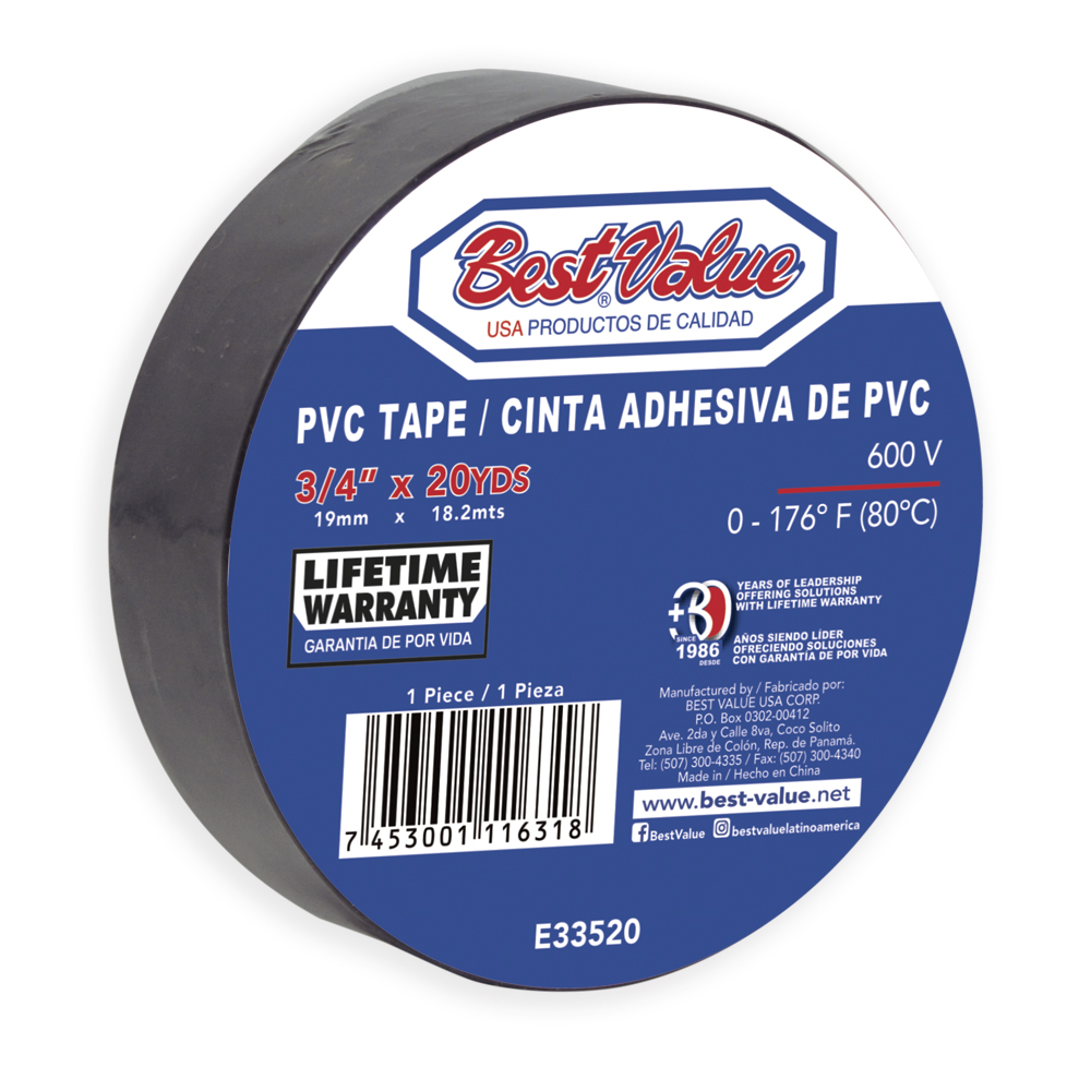 [E33520] Tape Electrico 20yds Negro. 3/4(19mm)