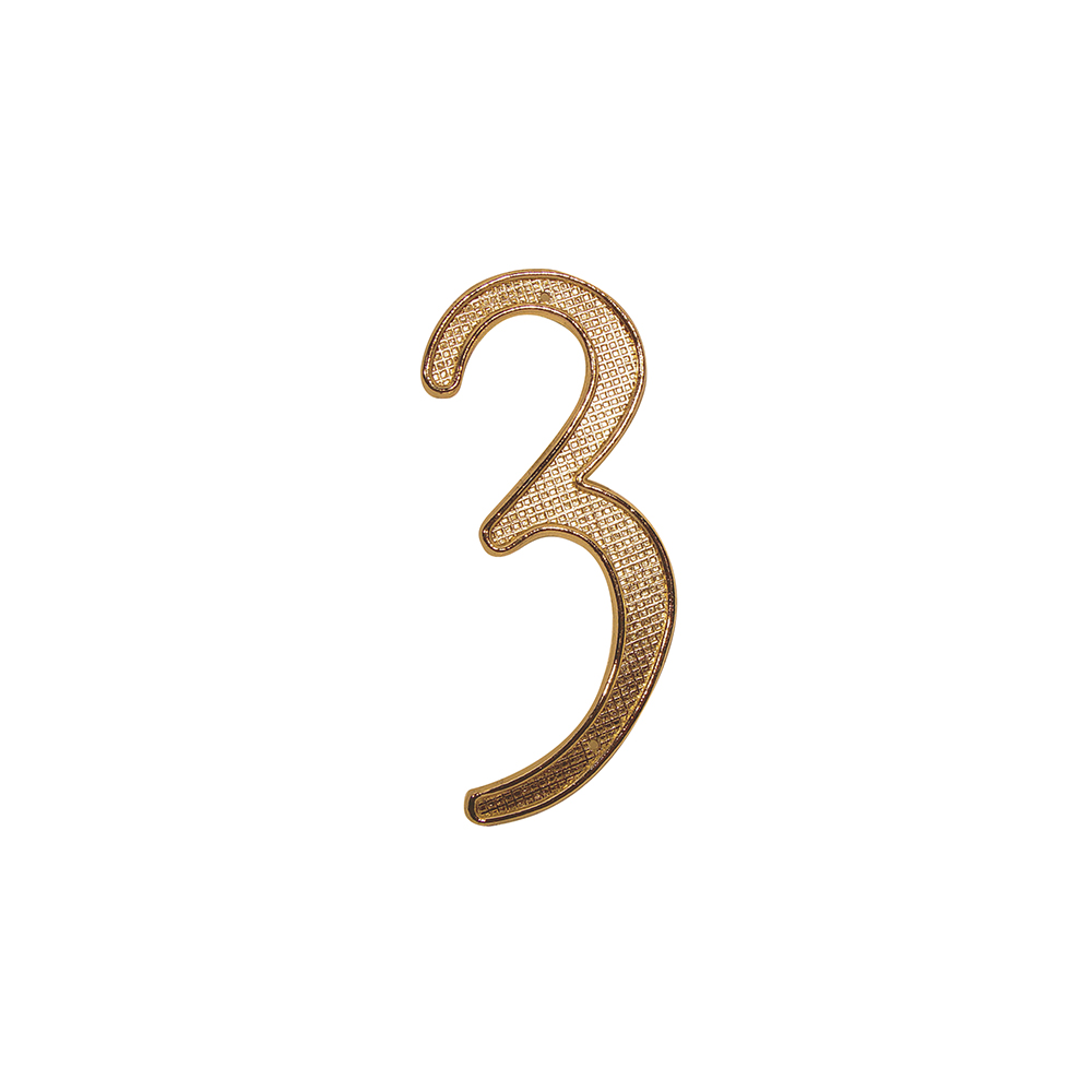 [F01103] Numero 3 Para Puerta Dorado Con Clavitos. Dorado.