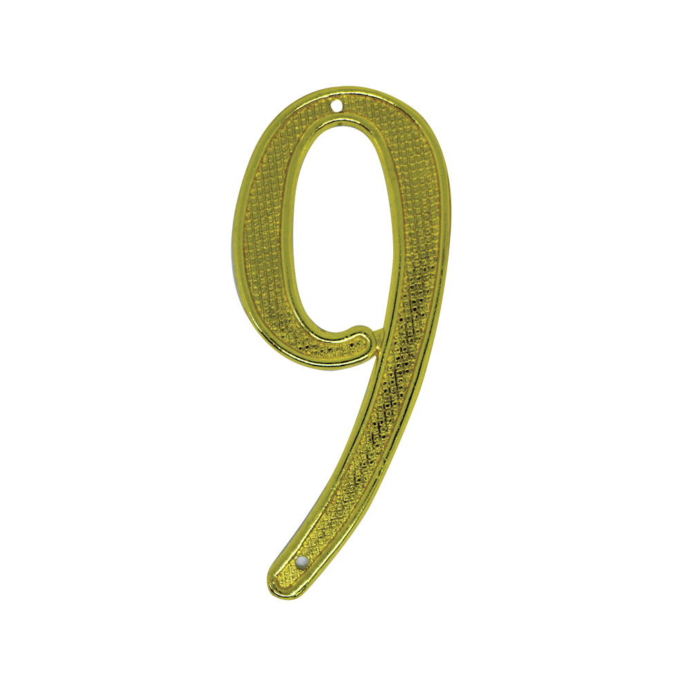 [F01109] Numero 9 Para Puerta Dorado Con Clavitos. Dorado.
