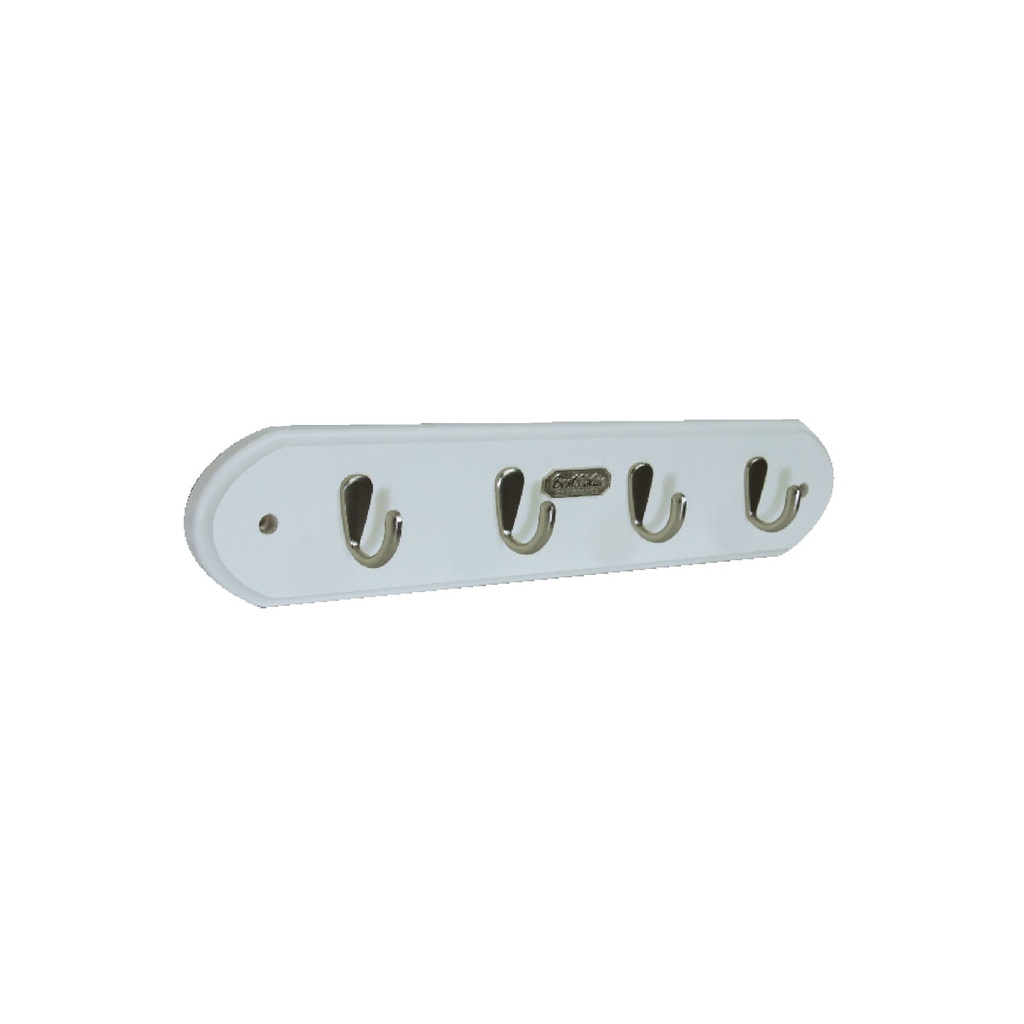 [F01447] Juego Ganchos Plateado Con Madera Blanca. Base Blanca - Niquelado. 16. 50 X 3. 25