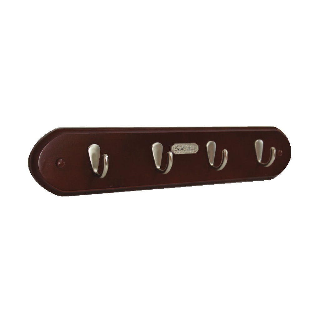 [F01449] Juego De Ganchos Plateado Con Madera. Base Chocolate Oscuro - Niquelado. 16. 50 X 3. 25