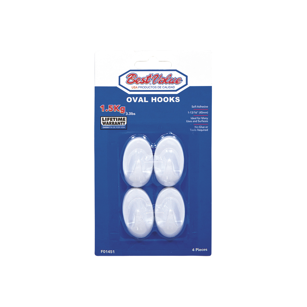 [F01451] Gancho Con Adhesivo Oval 1-13/16(4pc). Blanco. 1-13/16(45mm)