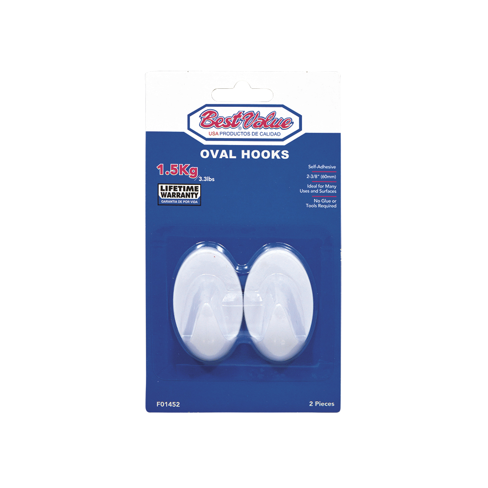 [F01452] Gancho Con Adhesivo Oval 2-3/8(2pc). Blanco. 2-3/8(60mm)