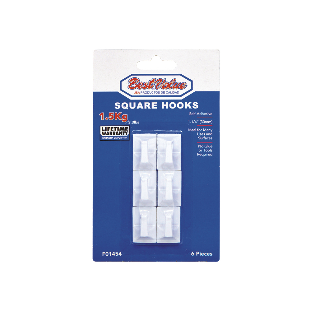 [F01454] Gancho Con Adhesivo Recto 1-1/4(6pc). Blanco. 1-3/8 (35mm)