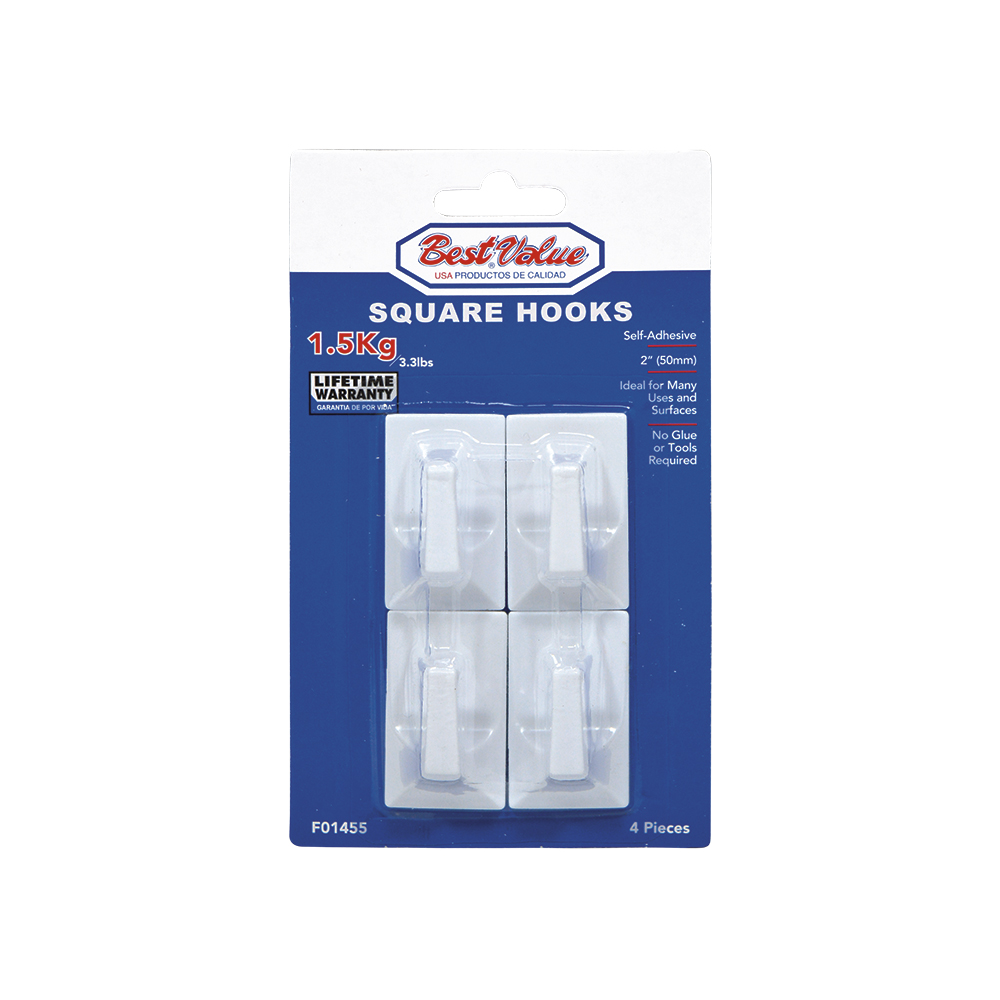 [F01455] Gancho Con Adhesivo Recto 2(4pc). Blanco. 1-13/16 (45mm)