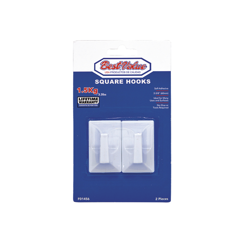 [F01456] Gancho Con Adhesivo Recto 2-3/8(2pc). Blanco. 2-3/8 (60mm)
