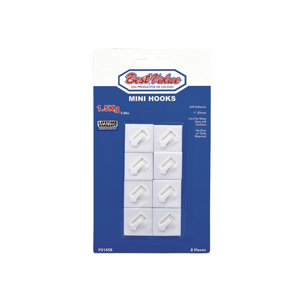 [F01458] Gancho Con Adhesivo Para Cuadros 1(8pc). Blanco. 1(25mm)