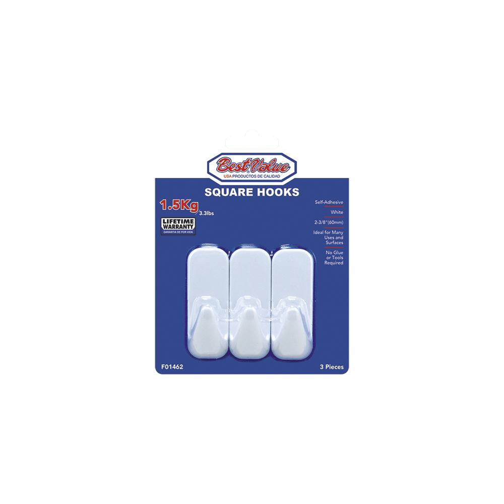 [F01462] Ganchos Con Adhesivo Cuad 2-3/8 (3pzas). Blanco. 2-3/8(60mm)
