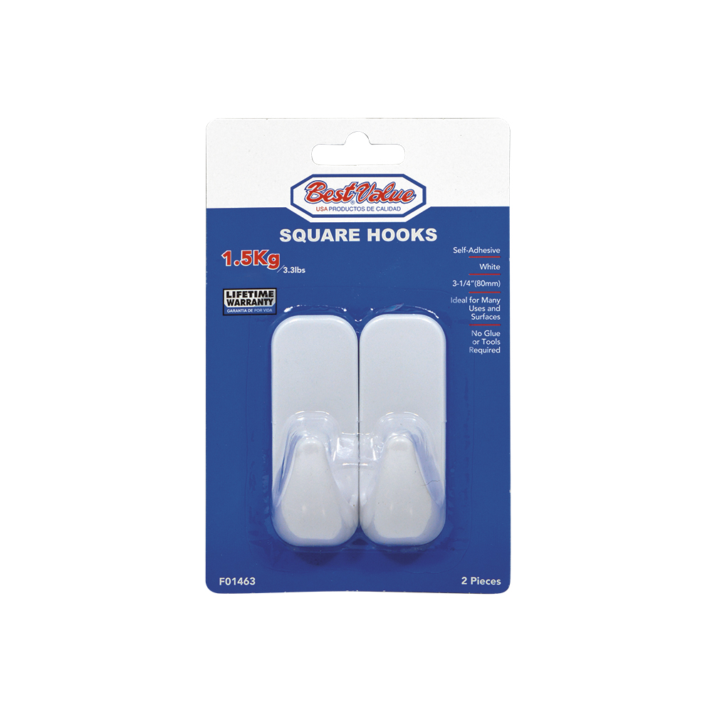 [F01463] Ganchos Con Adhesivo Cuad 3-1/4 (2pzas). Blanco. 3-1/4(80mm)