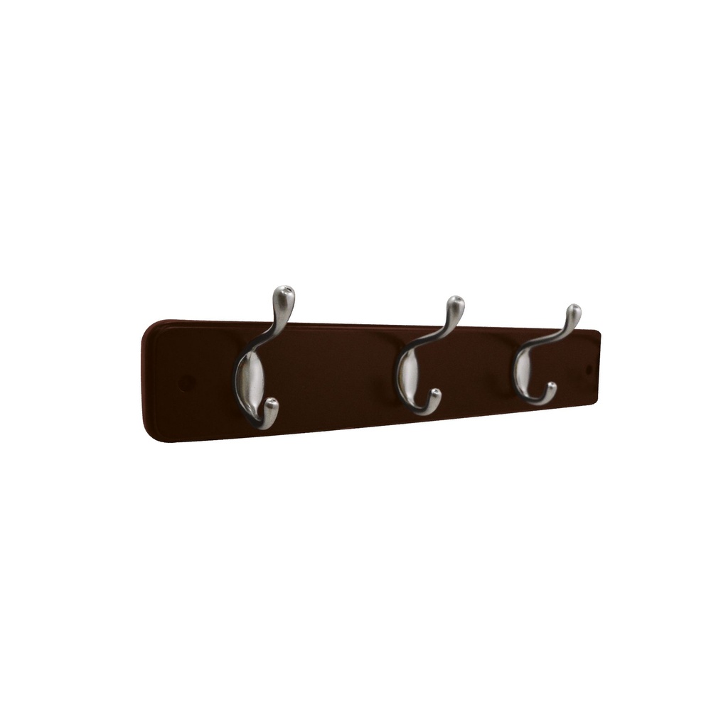 [F01470] Juego D/ganchos Niquel Con Madera Choco Oscura. Base Chocolate Oscuro - Ganchos Niquelado. 13 X 2. 75