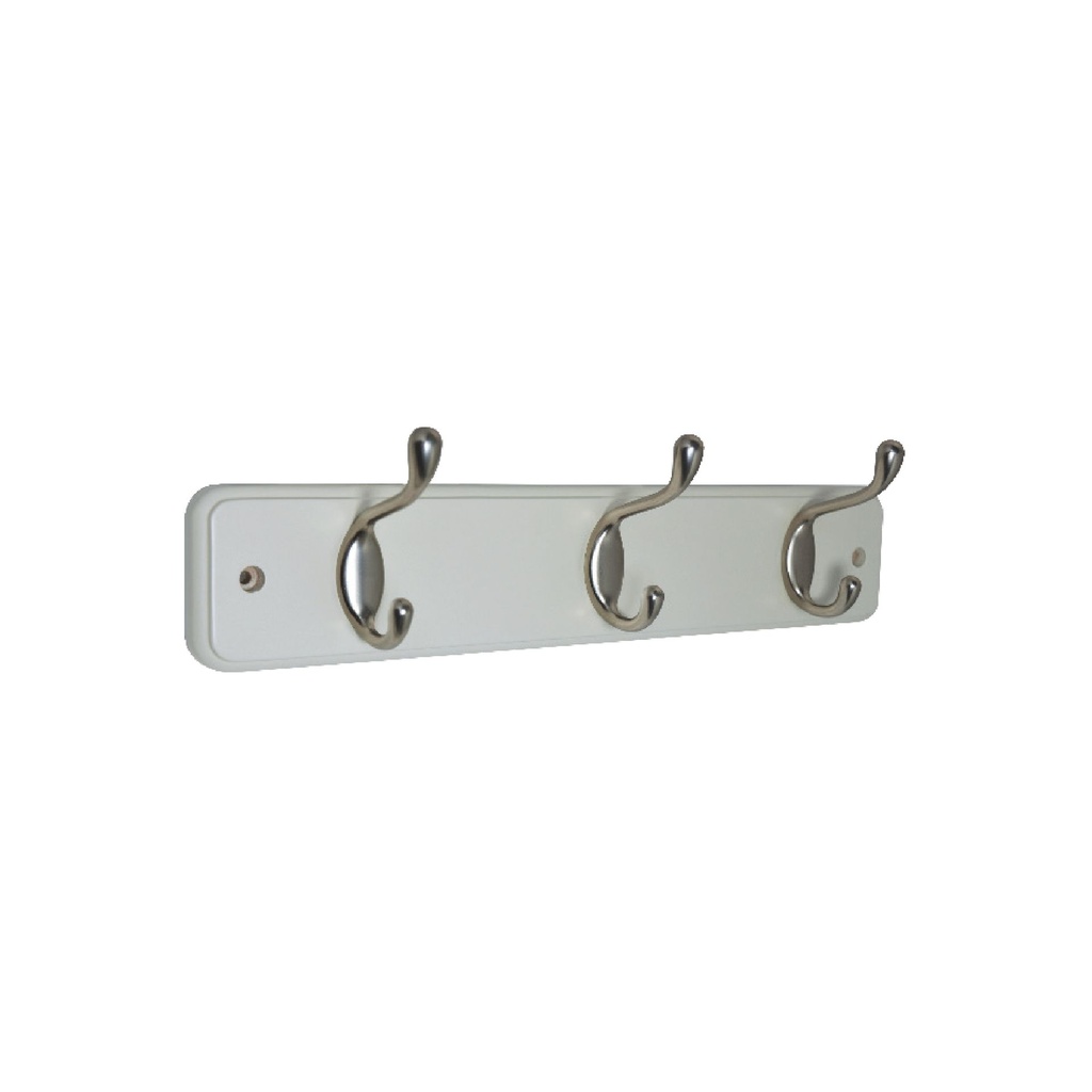 [F01472] Juego D/ganchos Niquel Con Madera Blanca. Base Blanca - Ganchos Acabado Niquelado. 13 X 2. 75