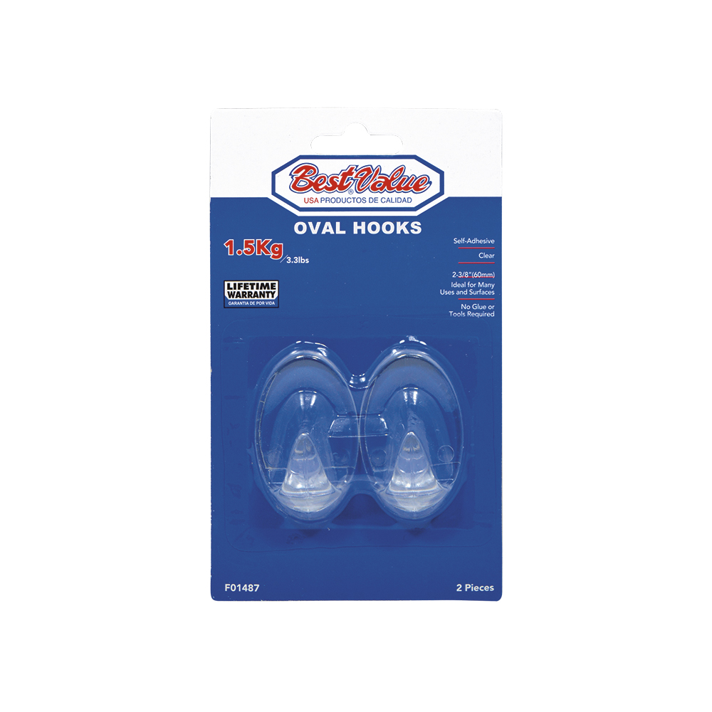 [F01487] Ganchos Con Adhesivo Oval 2-3/8 Transp (2pzas). Transparente.