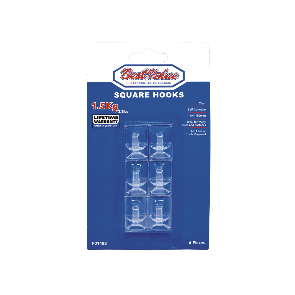 [F01488] Ganchos Con Adhesivo Oval 1-1/4 Transp (6pzas). Transparente.