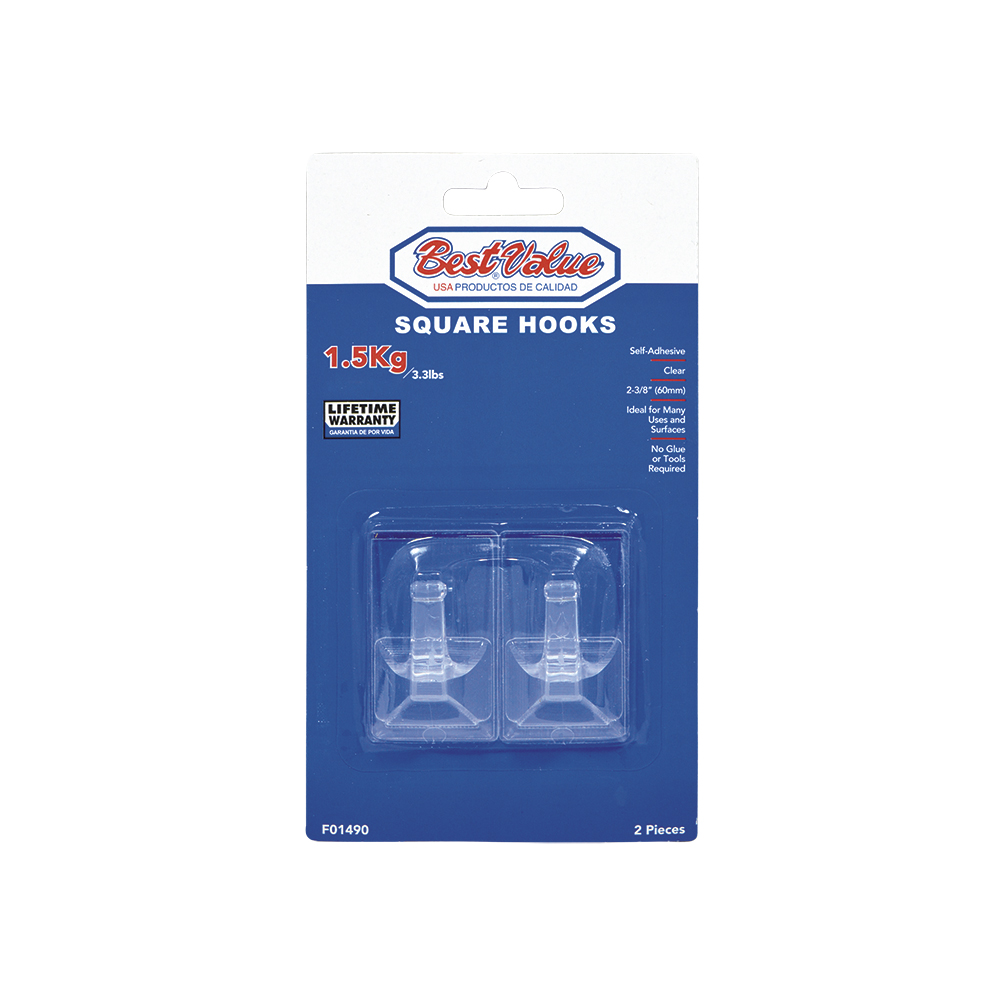 [F01490] Ganchos Con Adhesivo Cuad 2-3/8 Transp (2pzas). Transparente.