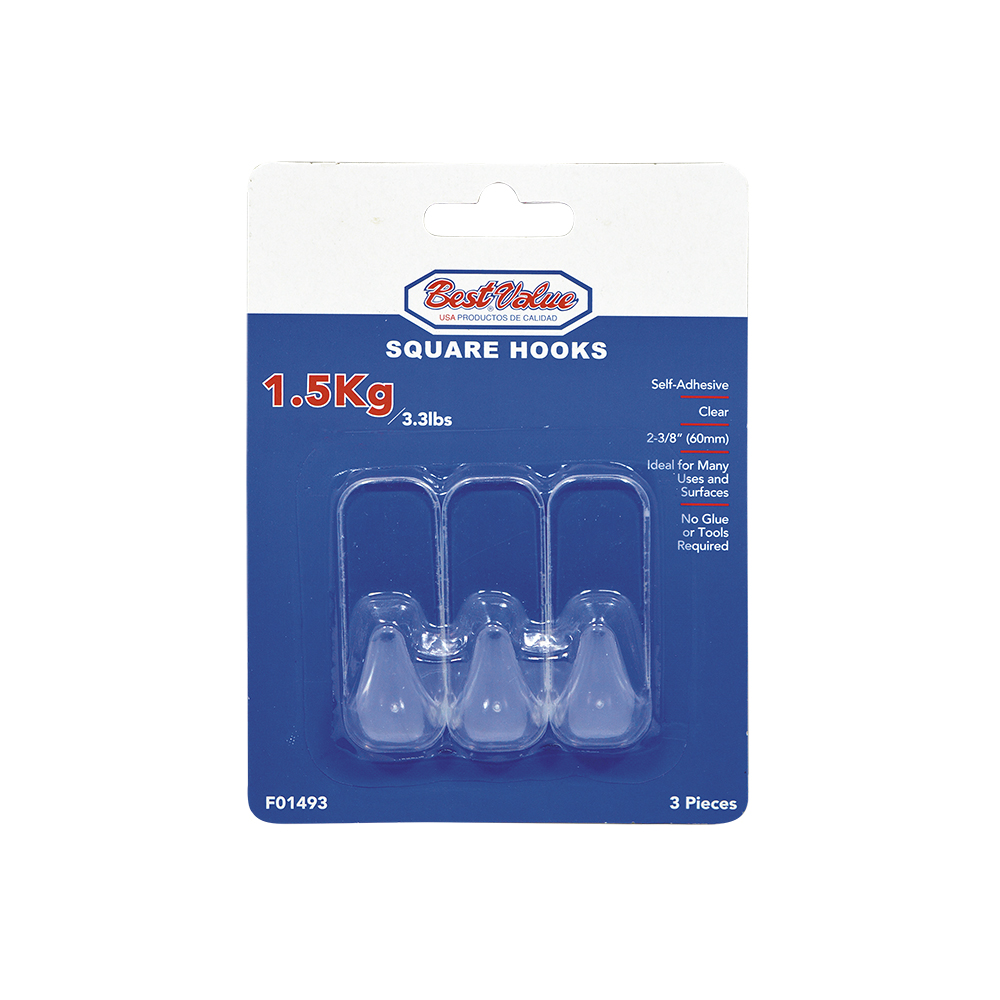 [F01493] Ganchos Con Adhesivo Cuad 2-3/8 Transp (3pzas). Transparente.