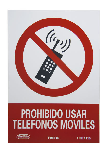 [F08116] Letrero (prohibido Usar Telefonos Moviles). Pvc Rígido. 21 Cmx 30cm