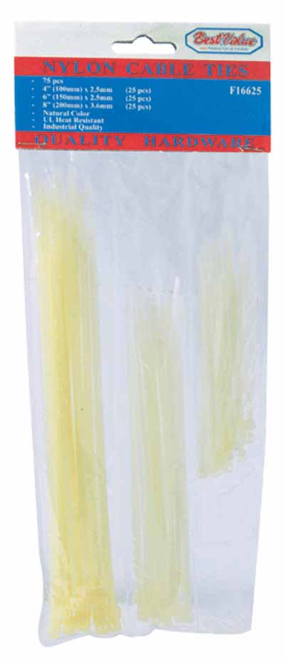 [F16625] Zuncho Plastico Blanco Surtido 75pcs. Natural. 25 Pcs