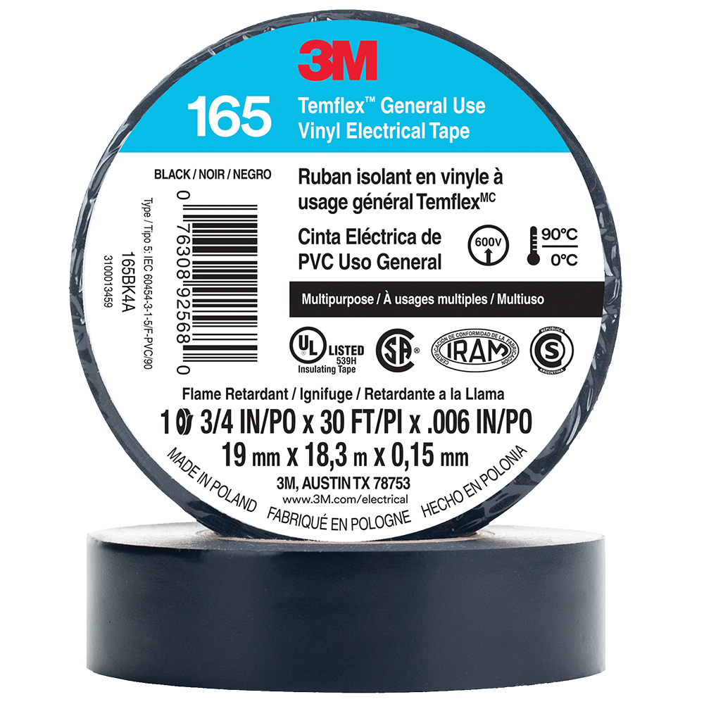 [F2920350] Tape Temflex 3/4 X 30' Negro 165. Negro.
